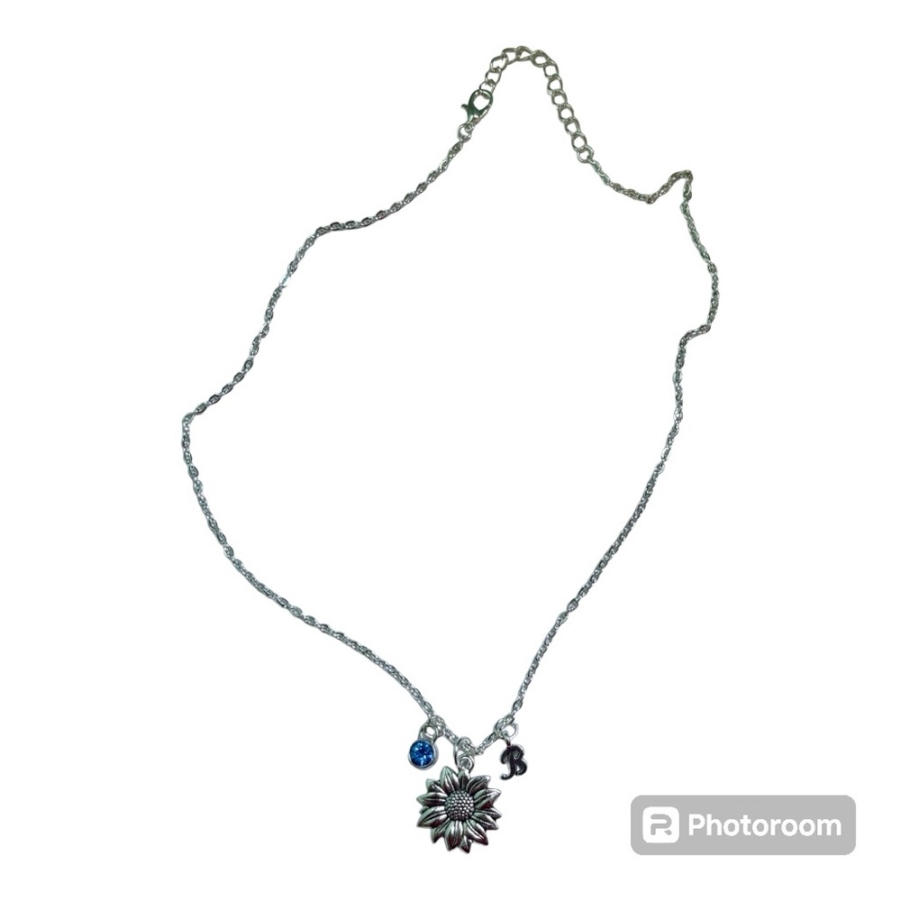 PERSONALIZED Sunflower necklace silver plated with birthstone & chosen letter - Picture 2 of 5